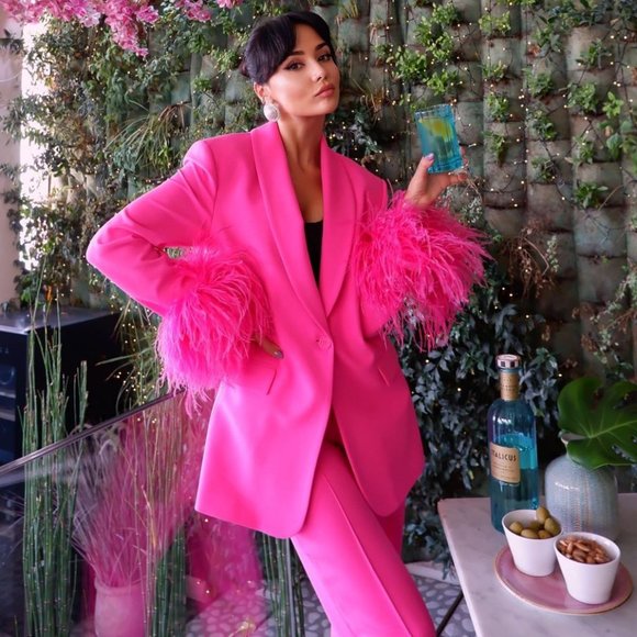 BLOGGER'S FAVE! Zara Feather Blazer Mid-Pink NWT - Picture 10 of 17